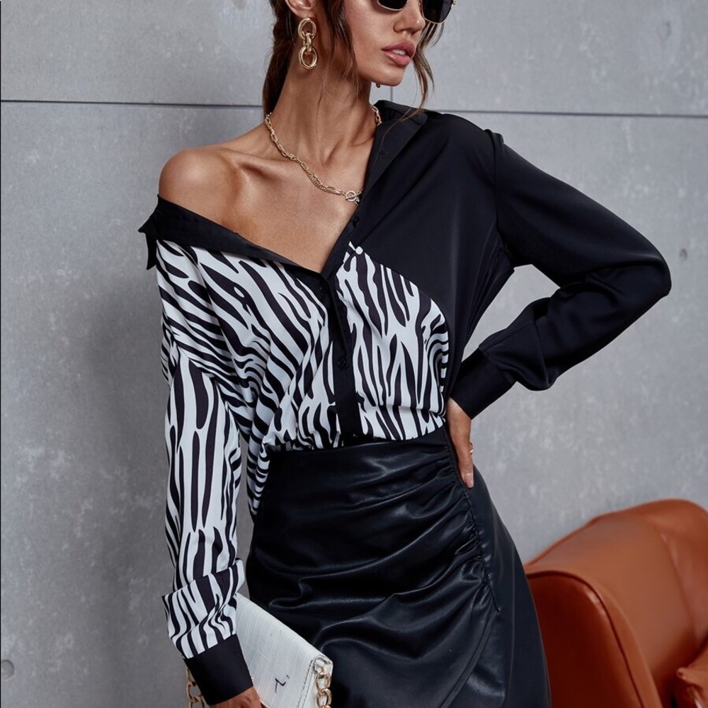 Zebra color block blouse